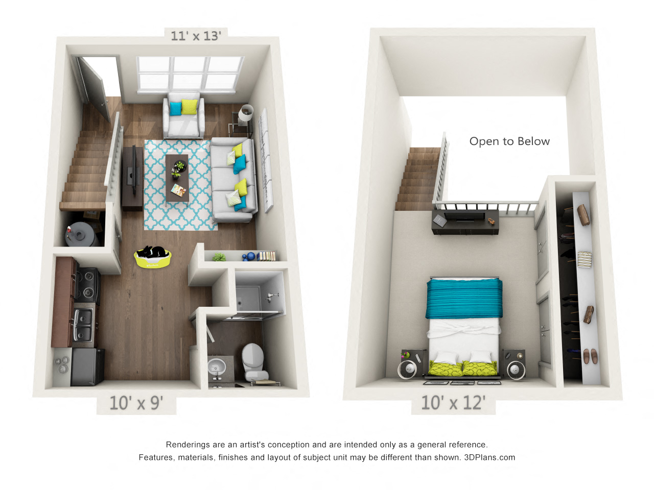 Floor plan for 1 bed, 1 bath, 500 sqft
